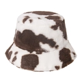 Gros plan du bob en fausse fourrure pelucheuse avec un motif de vache noir et blanc classique - Adulte 58CM / Imprimé Vache Marron Foncé