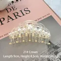 Elegant large 9cm pearl hair claw clip in crown shape made of transparent resin - 21# Crown Shape - 9cm