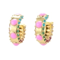 Orecchini a cerchio dorati bohémien con pietre rosa e turchesi su uno sfondo bianco - Stile Bohemien Multicolore Rosa (Stile 3)