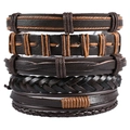 5-piece vintage braided leather bracelet set for men in dark brown and tan tones - Dark Brown Vintage 5Pcs Set (TZ-87-3)
