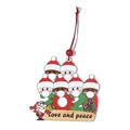 2022 family of six wood Christmas ornament with masked snowmen and love and peace text - 6 Heads