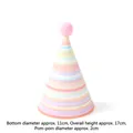 Colorful striped paper birthday party hat with pink pom pom and 17cm height detail - Colorful Stripes Pompom Hat
