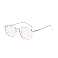 Silver square metal frame sunglasses with light pink lenses and punk thorn detail - Silver Frame Purple Pink