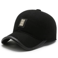 Gorra de béisbol de invierno negra para hombre con orejeras y ribete de cuero sintético - Ajustable / Negro