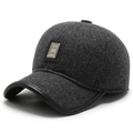 Gorra de béisbol de lana gris oscuro para hombre con ribete de cuero y placa de metal - Ajustable / Gris