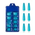 Long coffin press-on nails in vibrant cyan blue finish with 10-grid storage box - 100 Pieces / Lake Blue