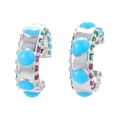 Zilveren C-vormige oorclips met kleurrijke blauwe, groene en roze emaille edelstenen - Blauwe Veelkleurige Zilveren C-vormige Stijl (Stijl 6)