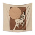 Bohemian minimalist woman portrait tapestry in warm brown and caramel fabric tones - 73X95CM Brushed Style / Mld (50)-Woman With Flowers