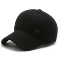 Gorra de béisbol de lana negra gruesa con detalle metálico para otoño e invierno - Negro