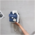 Schattige Japanse canvas tas met trekkoord in blauw en wit en konijnenoren decor - Blauw