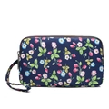 Navy blue canvas floral clutch with strawberry pattern and three-layer storage pockets - Small Strawberry