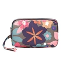 Three-layer canvas clutch purse featuring vibrant purple floral pattern and wrist strap - Large Flower