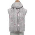 Grey Christmas snowman and snowflake print scarf with red accents on a soft tassel shawl - 70*180cm / Gray