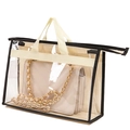 Transparent PVC dust bag with black trim and beige handles for handbag storage - 32*23*10CM Size S (Thin) / Black