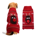 Festive red Christmas pet sweater featuring a 3D reindeer nose and snowflake patterns - Red Reindeer with Red Nose