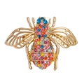 Golden bee brooch with colorful crystals and pearl accents on a white background - Colorful Rhinestone Bee