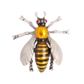 Silver and yellow wasp brooch with white wings and red rhinestone eyes detail - Silver Yellow Bee