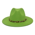 Classic green fedora hat featuring a leopard print band with gold metallic star studs - M (56-58cm) / Fruit Green