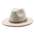 British style cream houndstooth wool fedora hat with brown belt and gold buckle - M (56-58cm) / Beige Plaid Style / Beige