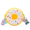 Cute yellow donut silicone crossbody bag for kids with colorful strap and Hello detail - Yellow