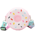 Pink silicone donut-shaped crossbody bag for kids with colorful sprinkles and Hello text - Pink