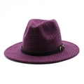 Elegant purple wool fedora hat with black leather band and gold buckle for women - M (56-58cm) / Dark Purple