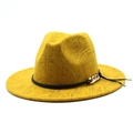 Chapeau fedora en laine jaune à motifs géométriques noirs et détail de chaîne dorée - M (56-58cm) / Jaune