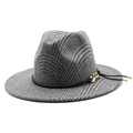 Klassischer Fedora-Hut aus Wolle mit Hahnentrittmuster, Lederband und Goldkette - M (56-58cm) / Grau