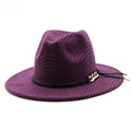 Purple plaid wool jazz fedora hat with black leather band and gold metal chain - M (56-58cm) / Dark Purple