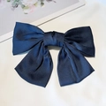 Solid blue silk bow hair clip with spring fastener shown on a clean white background - 110 Large Bow Spring Clip [Navy]