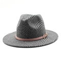 Neutral fedora hat in grey houndstooth pattern with pink leather strap and gold buckle - M(56-58cm) / Gray