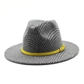 Klassischer grauer Woll-Fedora mit Karomuster und stilvollem gelbem Lederband mit Schnalle - Grau