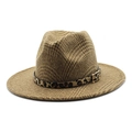 Brauner Wollfilzhut mit Hahnentrittmuster, Leopardenband und goldener Schnalle - M(56-58cm) / Khaki