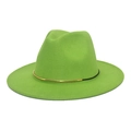Chapeau fedora vert vif éclatant avec un accessoire de bande métallique dorée - M (56-58cm) / Vert Fruit