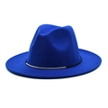Chapeau fedora bleu roi en laine pour hommes et femmes avec ruban noir et métal doré - M (56-58cm) / Bleu royal