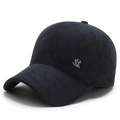 Deep blue winter baseball cap with ear protection and silver metal SR logo for men - Adjustable / Navy Blue