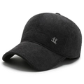 Dark grey knitted winter baseball cap for men with SR metal logo and ear protection - Adjustable / Gray