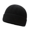 Gorro clásico de punto acanalado negro con dobladillo para calidez invernal y estilo hip-hop - Negro