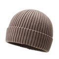 Gorro de punto marrón para hombre con textura de canalé y dobladillo para el invierno - Caqui