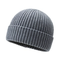 Dark gray ribbed knit beanie cap with folded brim for men, minimalist winter streetwear style - Light Gray