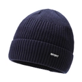 Dark blue knit beanie with SPORT label, warm ribbed winter hat for men and women - One Size / Navy Blue