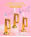 Set of three golden plastic trumpet musical instrument toys for kids with lanyards - Golden Mini Trumpet Toy