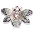 Spilla a forma di ape in argento con cristalli blu e verdi e dettagli in strass lucidi - YNCP317 Ape d'Argento / Argento