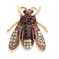 Golden insect brooch with purple rhinestones and pearls on a white background - Bee / Gold/Brown