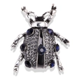 Exquisite beetle brooch in silver alloy with deep blue gemstones and crystal accents - Ladybug / Silver/Black Crystal