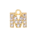 Detailed macro shot of gold-plated letter M pendant with micro-paved cubic zirconia - Alphabet Letter M (DZ00024 Gold)
