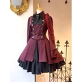 Abito Lolita gotico vintage a maniche lunghe con fiocco e bottoni a doppio petto - S / Rosso