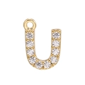 Detail of gold letter U pendant featuring micro-pave clear cubic zirconia stones - Alphabet Letter U (DZ00032 Gold)