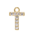 Macro view of gold plated alphabet letter T pendant with micro-paved sparkling cubic zirconia - Alphabet Letter T (DZ00031 Gold)