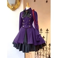 Abito Lolita vittoriano viola e nero con dettagli di fiocchi e balze retro - S / Viola